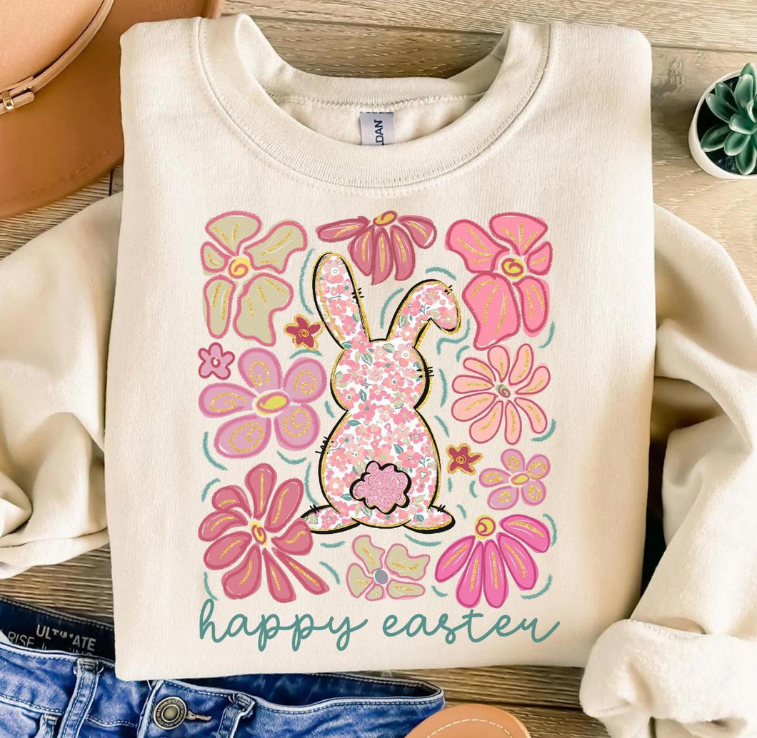 Boho Floral Bunny Easter Sweatshirt - Sand