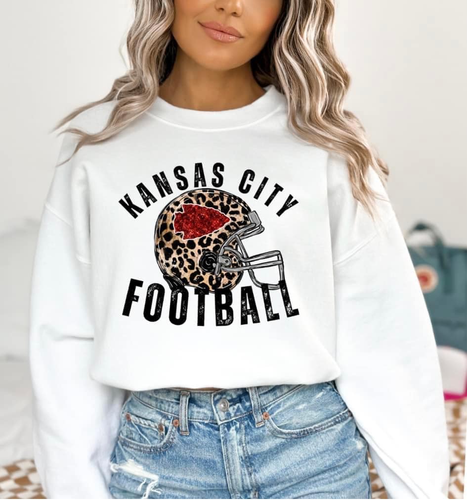Kansas City Football Leopard Helmet with Red Arrowhead - White