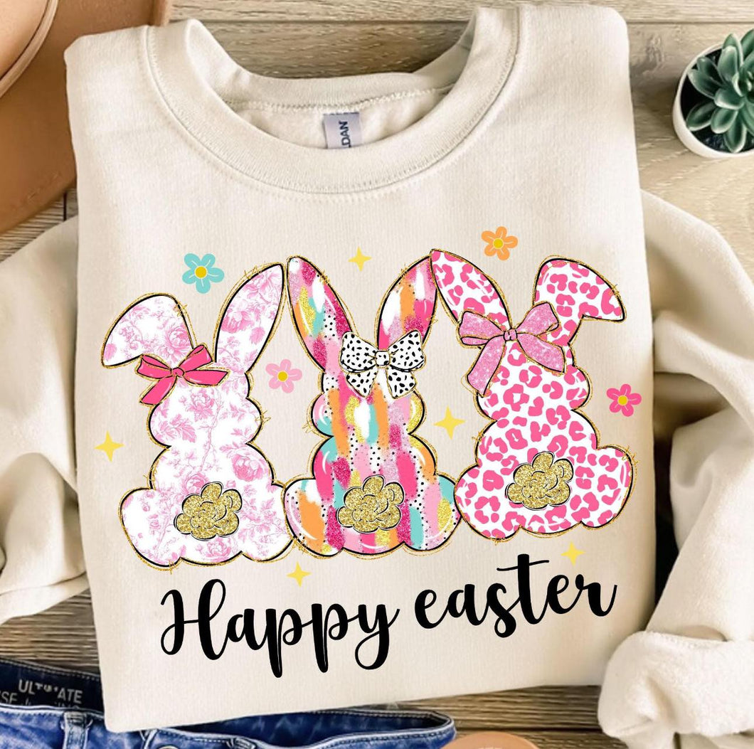 Bunny Trio Happy Easter Crewneck Sweatshirt - Sand