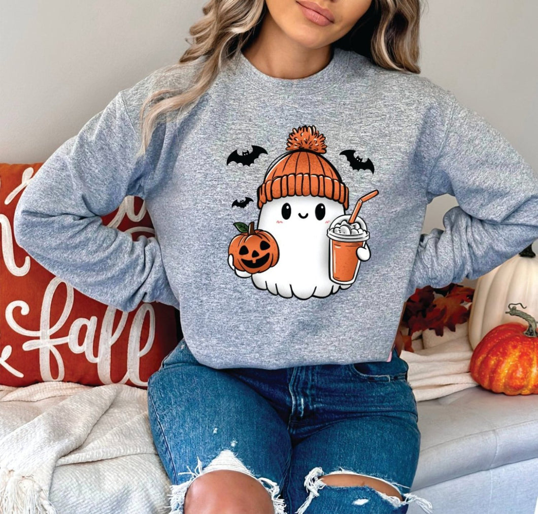 Pumpkin Spice Ghost Coffee Sweatshirt - Sport Gray