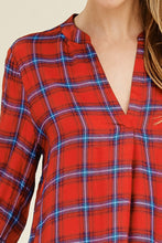 Red Plaid Rolled Sleeve Top
