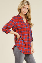 Red Plaid Rolled Sleeve Top