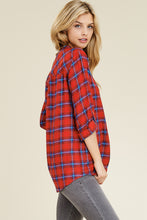 Red Plaid Rolled Sleeve Top
