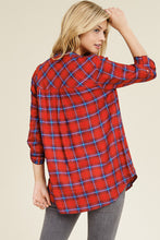 Red Plaid Rolled Sleeve Top