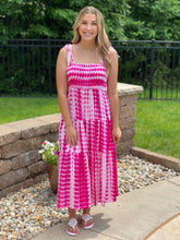 Tie Dye Tiered Maxi Dress - Pink
