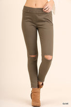 Olive Knee Cut Freyed Crop Jeggings