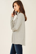 Ivory Turtle Neck Ruffle Detail Stripe Long Sleeve Top