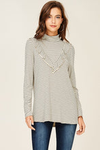 Ivory Turtle Neck Ruffle Detail Stripe Long Sleeve Top