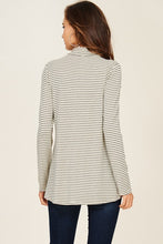 Ivory Turtle Neck Ruffle Detail Stripe Long Sleeve Top