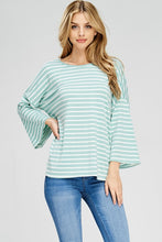 Mint Stripe 3/4 Wide Sleeve Top