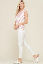 Coral Striped Sleeveless Side Tie Top