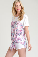 Coral Striped Floral Contrast Front Tie Top