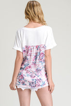 Coral Striped Floral Contrast Front Tie Top