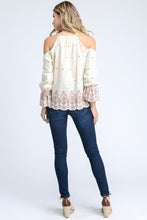 Cream Embroidered Cold Shoulder Tassel Top