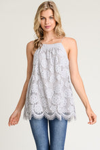 Grey High Neck Lace Detail Tank Top