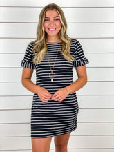 Black Striped Ruffle Sleeve Dress