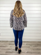 Black and White Floral Bell Sleeve Top with Lace Up Chest