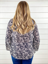 Black and White Floral Bell Sleeve Top with Lace Up Chest