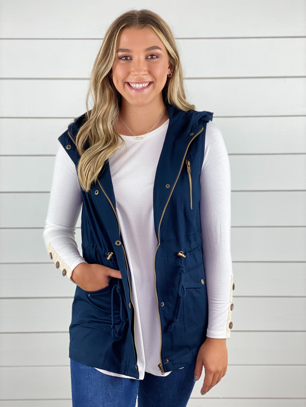 Hooded Utility Vest - Navy
