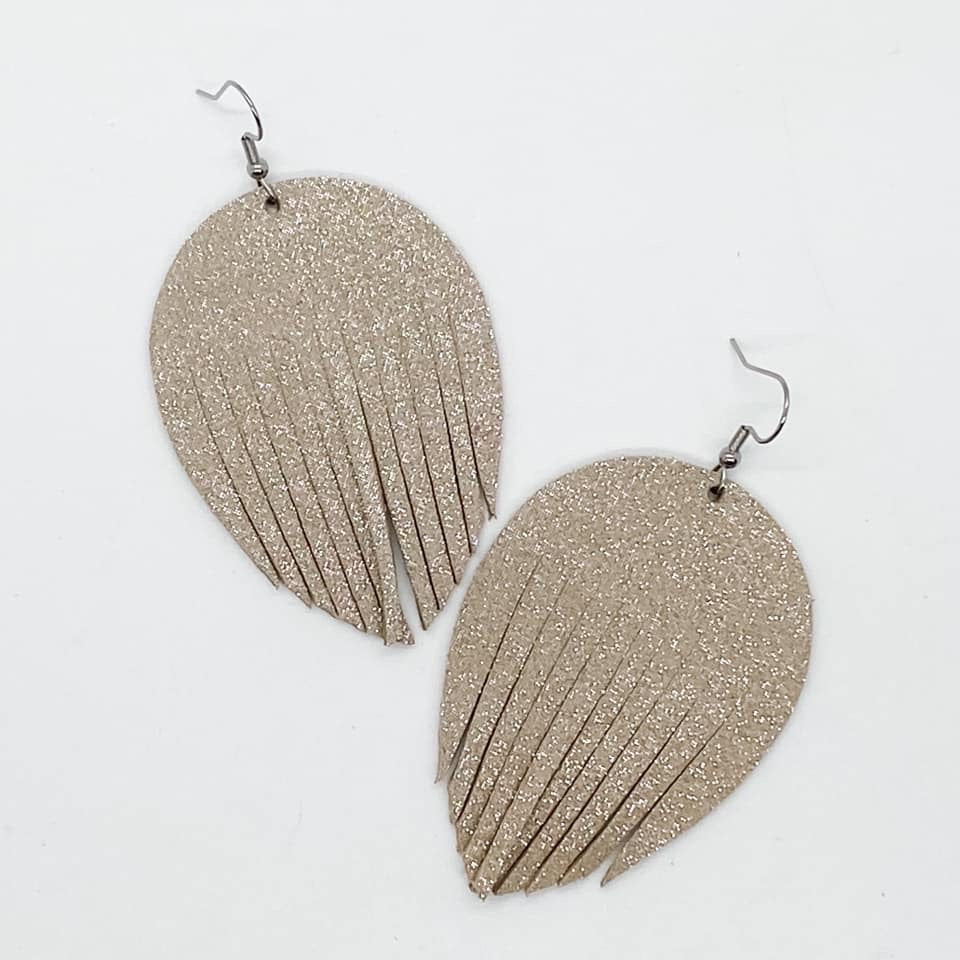 Champagne Glitter Leather Fringies