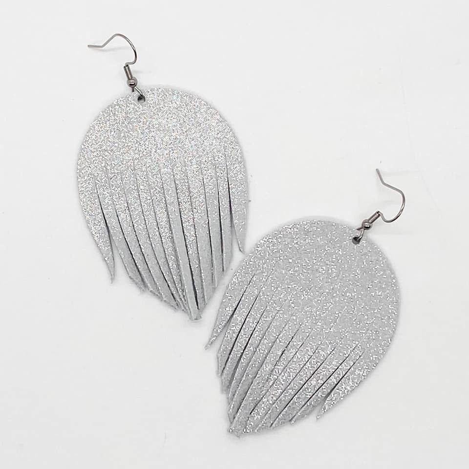 White Glitter Leather Fringies