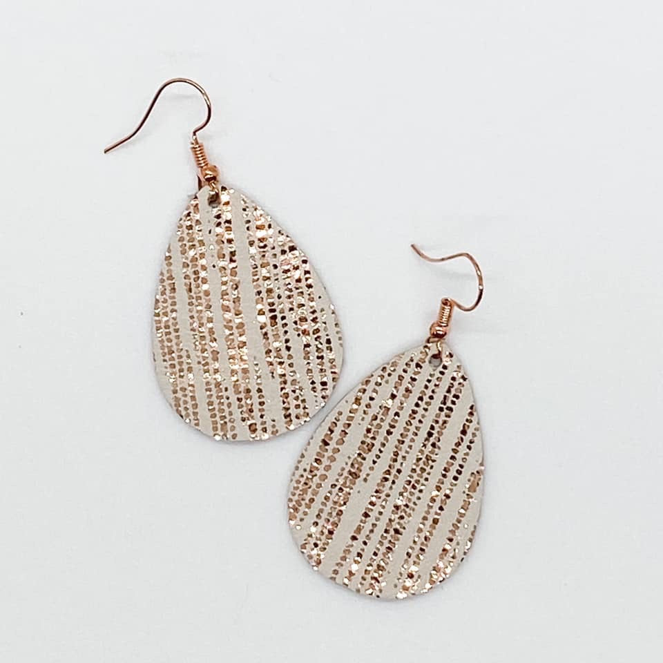 Metallic Rose Gold Rain Leather Teardrop Earrings
