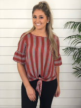 Linen Ruffle Sleeve Front Tie Top