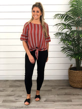Linen Ruffle Sleeve Front Tie Top