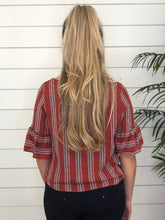 Linen Ruffle Sleeve Front Tie Top