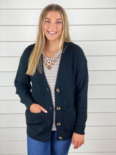 Cozy & Cute Waffle Knit Cardigan - Black