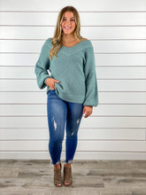 Double-V Waffle Knit Sweater - Sage