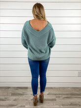 Double-V Waffle Knit Sweater - Sage
