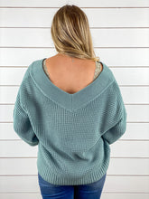 Double-V Waffle Knit Sweater - Sage