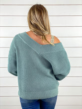 Double-V Waffle Knit Sweater - Sage
