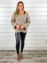 Double-V Waffle Knit Sweater - Mocha