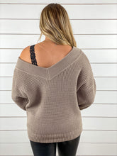 Double-V Waffle Knit Sweater - Mocha