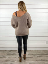 Double-V Waffle Knit Sweater - Mocha