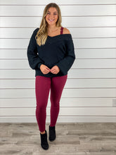 Double-V Waffle Knit Sweater - Black