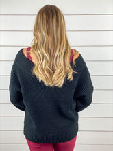 Double-V Waffle Knit Sweater - Black