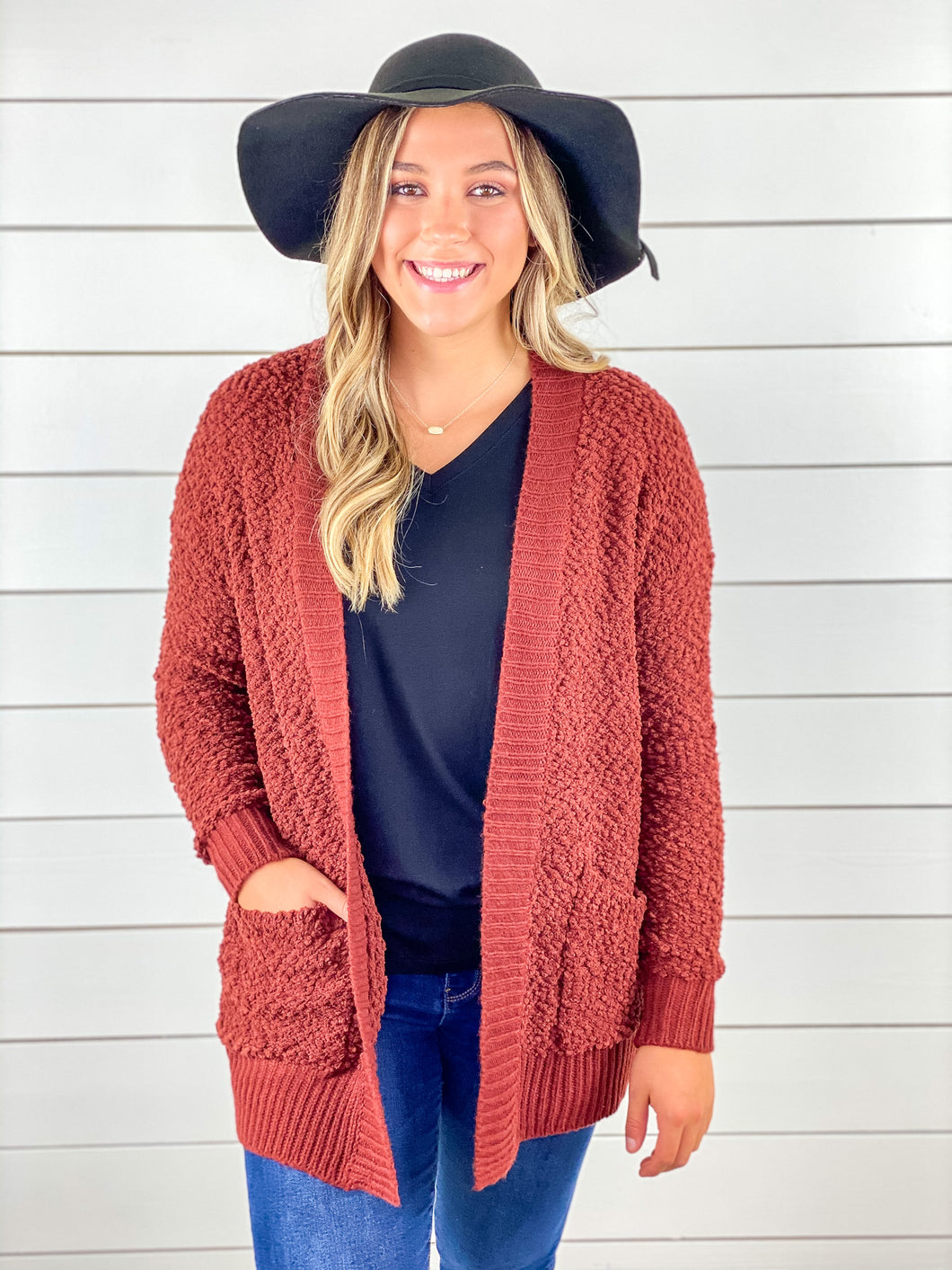 Rust Popcorn Cardigan