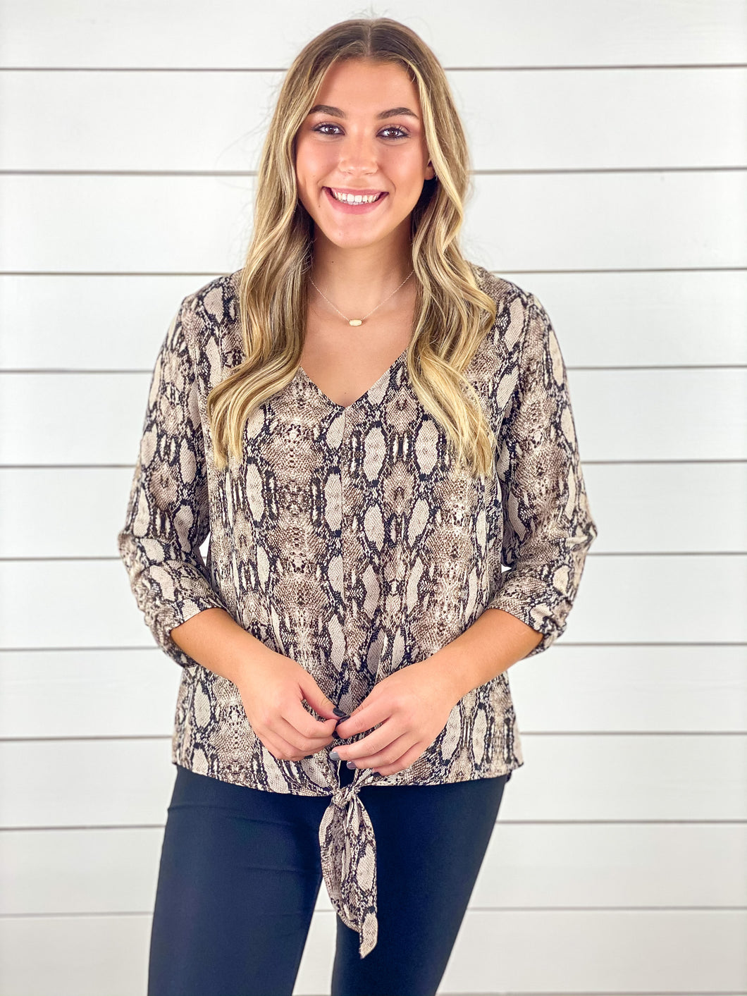 Snakeskin V-Neck Blouse