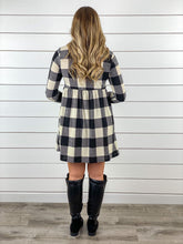 Long Sleeve Buffalo Plaid Dress with Pockets - Ivory/Black