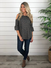 Leopard Print Cold Shoulder 3/4 Ruffle Sleeve Top