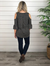 Leopard Print Cold Shoulder 3/4 Ruffle Sleeve Top