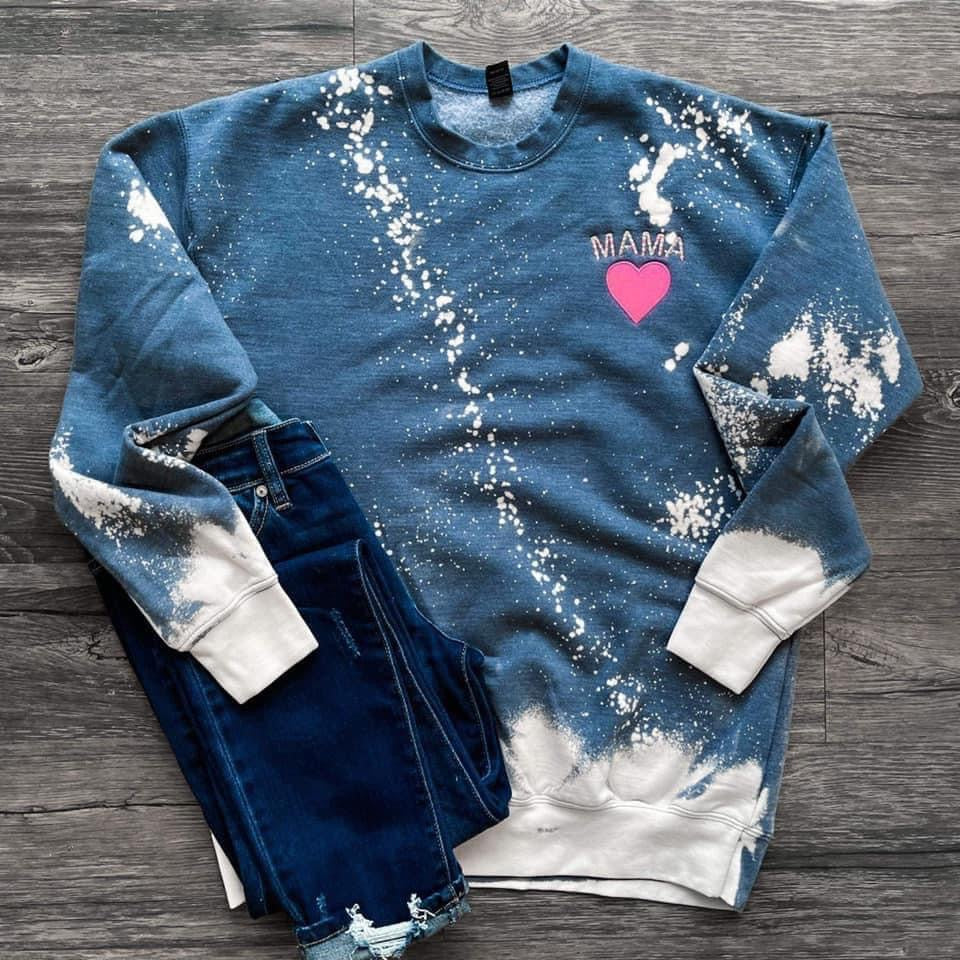 Embroidered Mama Bleached Pullover