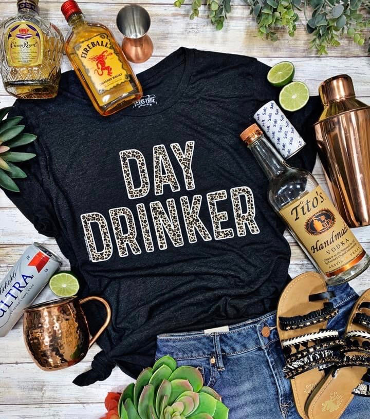 Day Drinker Leopard Print Graphic Tee - Restocked!! *Best Seller*