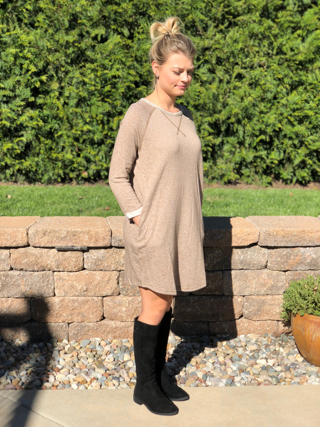 Mocha 3/4 Sleeve French Terry Dress