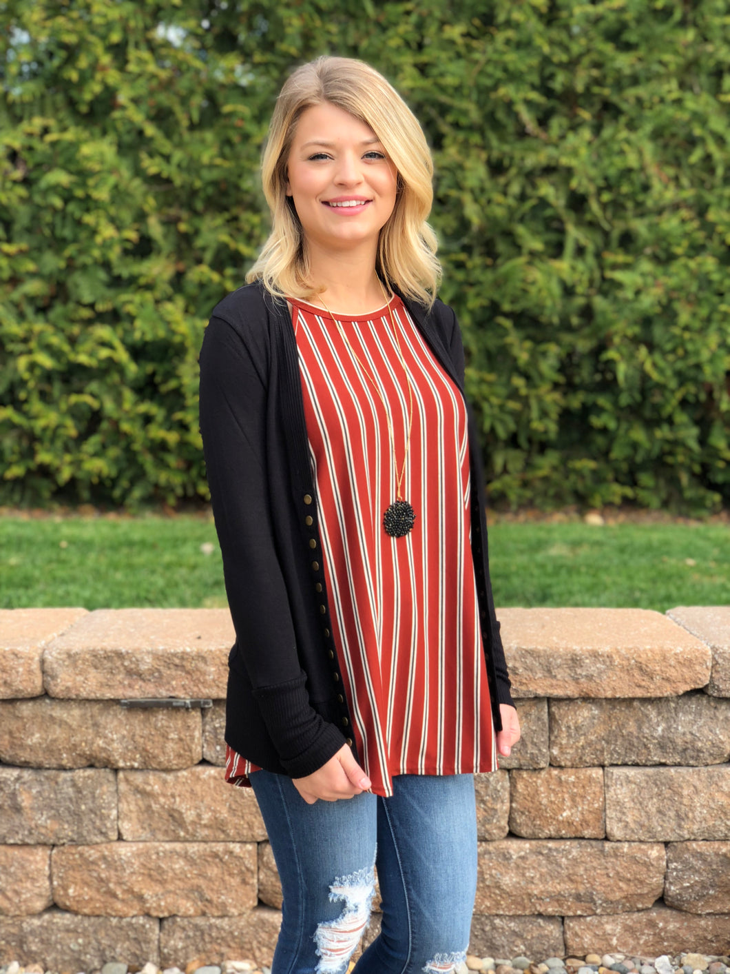 Brick Striped Button Down Back Halter Top