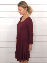 Burgundy Lace V Neck Swing Dress