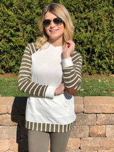 Olive Striped Sleeve Hoodie with Elbow Patch